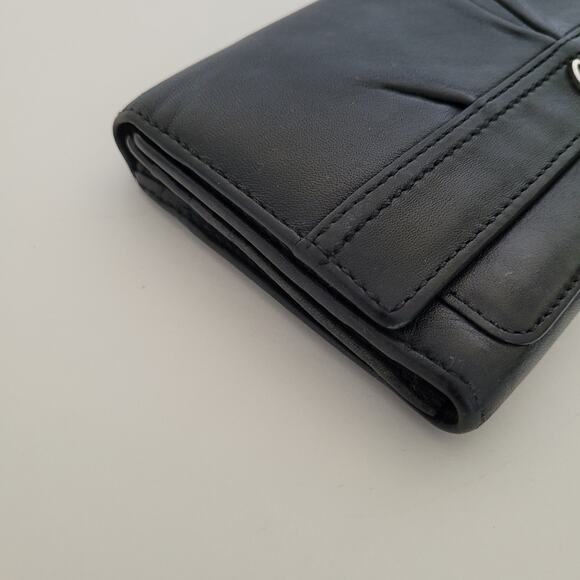 Coach Wallet Geniue Smooth Leather Solid Black Trifold 7x4 Large Envelope Boho - Picture 10 of 11